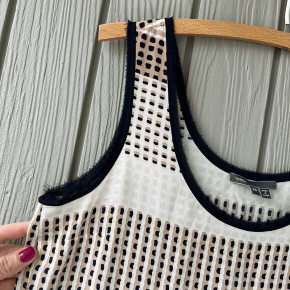 Vince Dot-Stripe Printed Silk Tank Top, Coastal Blue - Picture 8 of 8